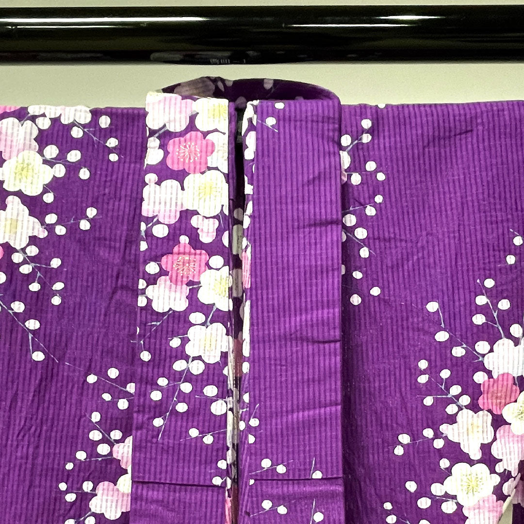 浴衣 菖蒲色 梅 木綿 Sランク 単衣 身丈161cm 裄丈66.5cm 紫系 1118001182420