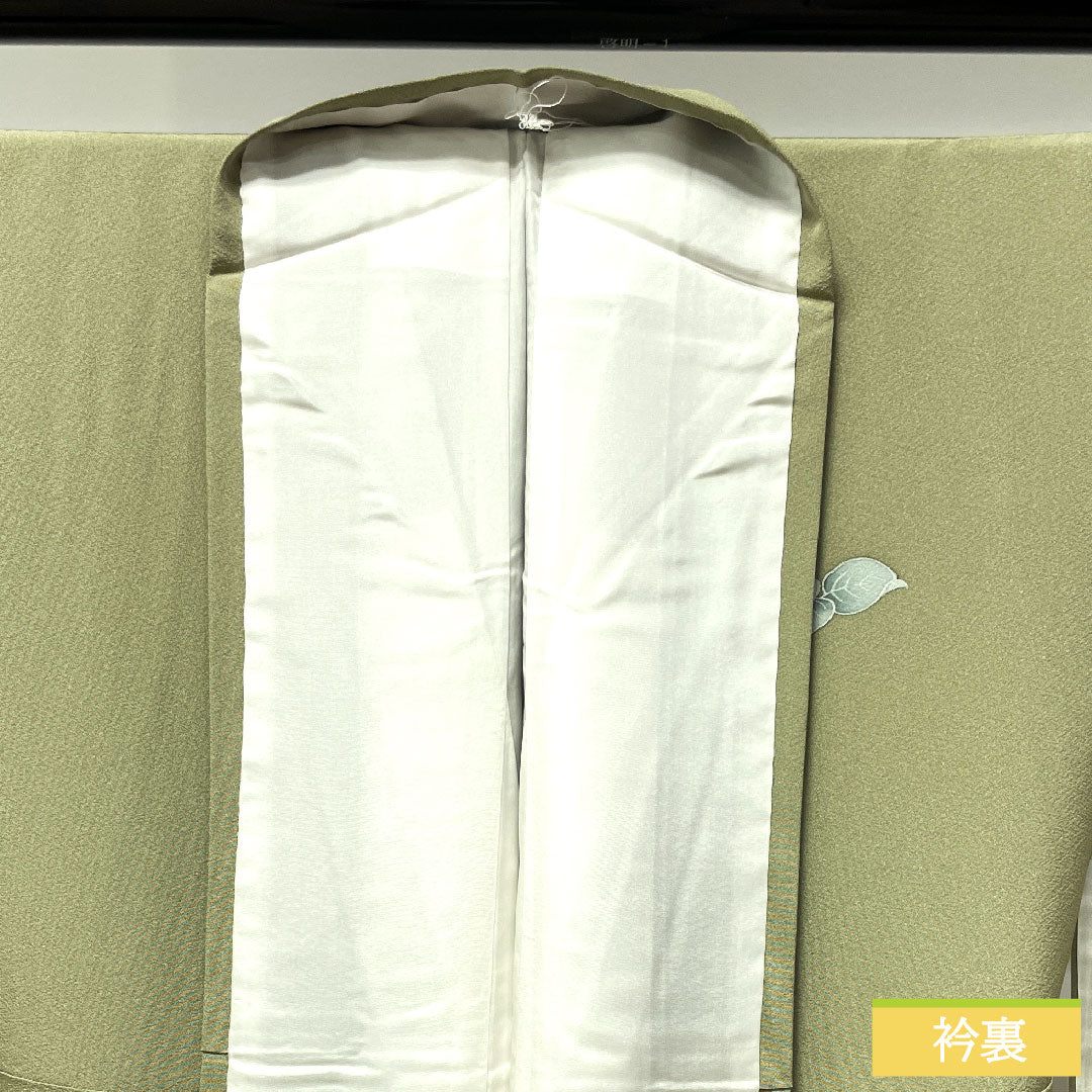 訪問着 正絹 袷 身丈160.5cm 裄丈66cm 利休色 京友禅 草花模様 剣片喰 Sランク 緑系 1112003492419