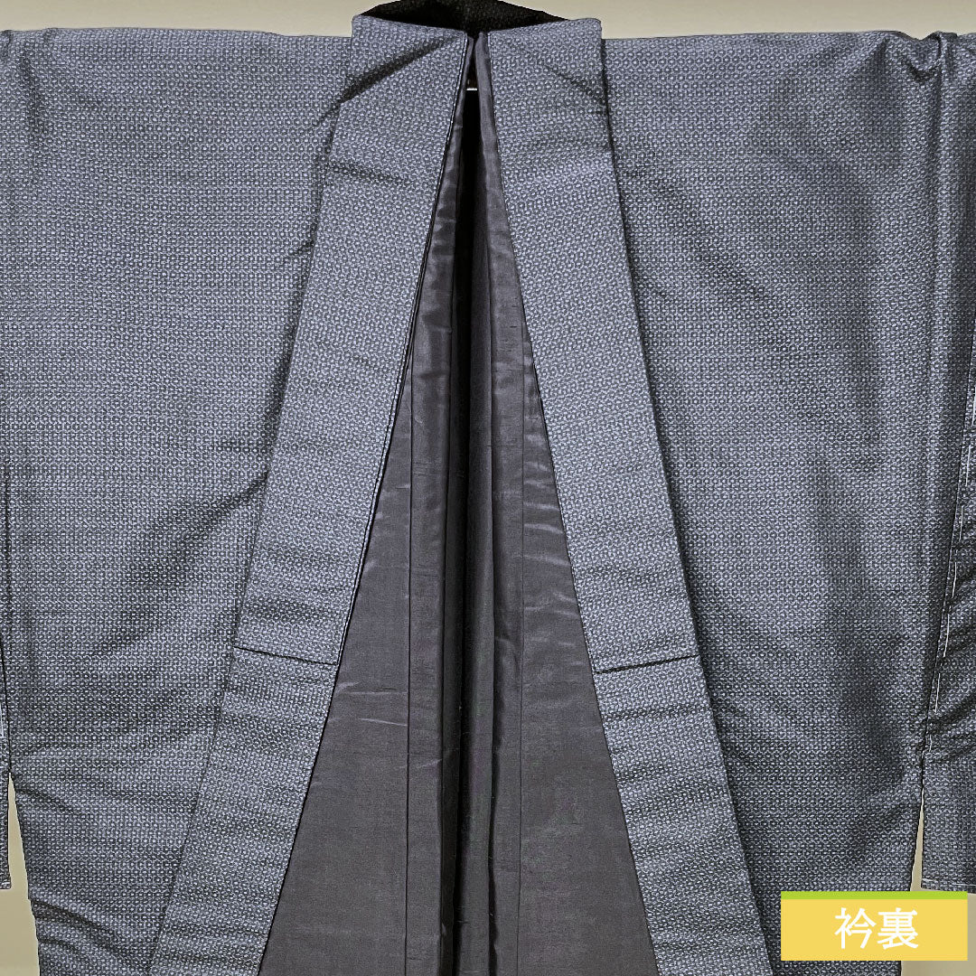 男物 正絹 身丈153.5cm 裄丈71cm 大島紬 緯総絣 Sランク 袷 紺系 1119000842518