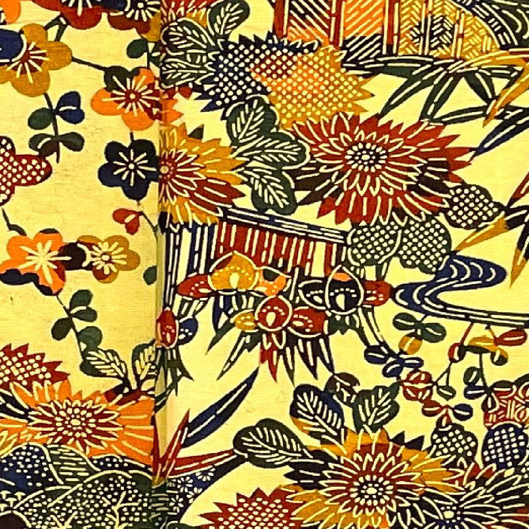 小紋 身丈158cm 裄丈65cm 袷 型染 紬地 正絹 Sランク 黄系 1115000502323