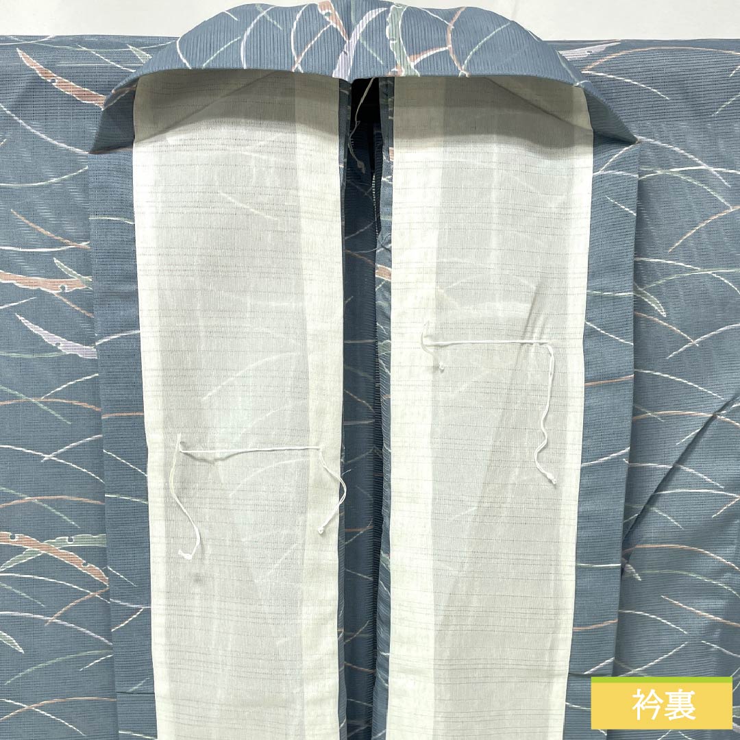 夏物 ポリエステル 小紋 身丈166cm 裄丈66cm 朧花色(おぼろはないろ) 露芝 洗える着物 絽 Sランク 水色系 1132002492524