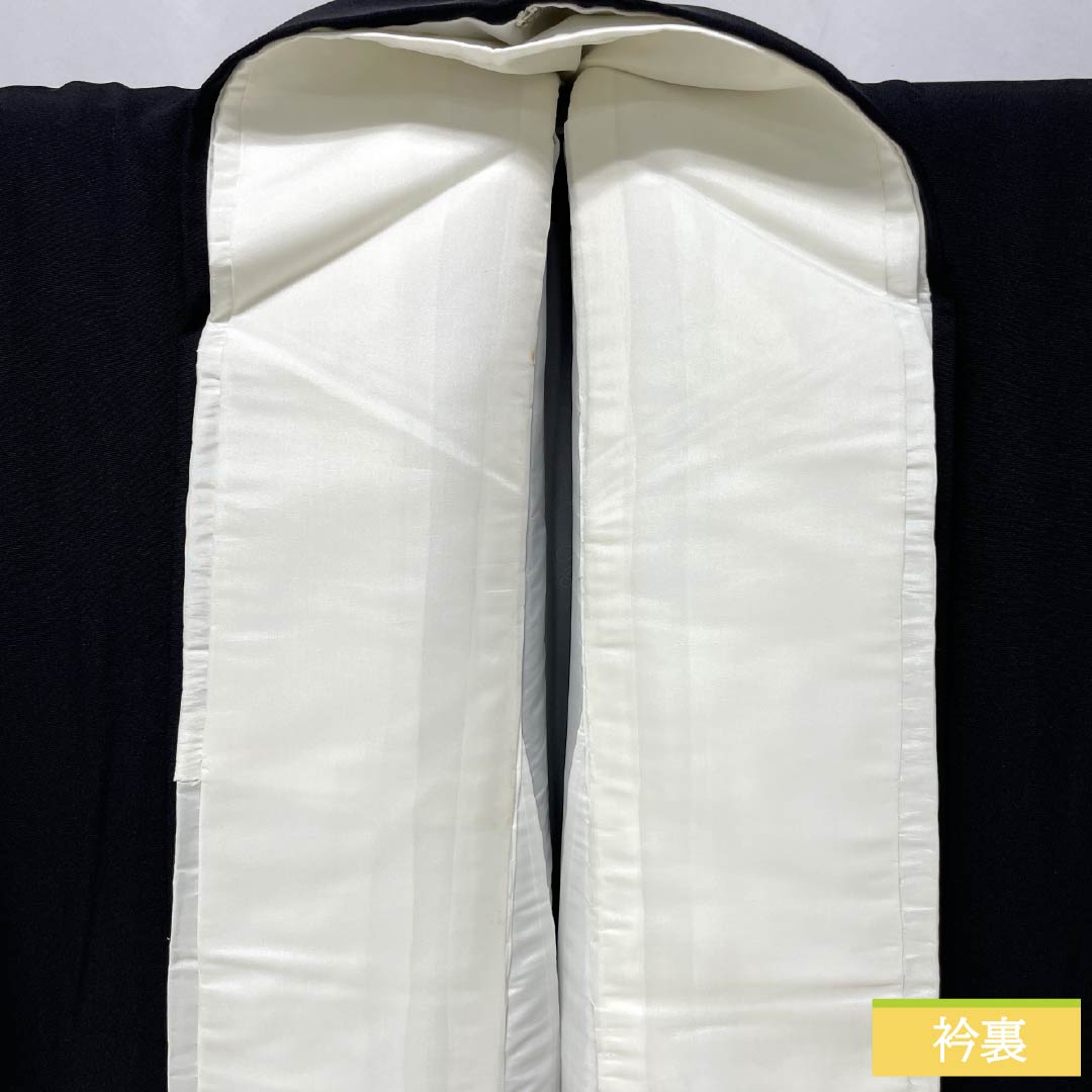 黒留袖 正絹 Aランク 身丈161.5cm 裄丈64cm 袷 五つ紋 揚羽蝶 刺繍 鳥 組紐 五つ紋 黒系 1111001813410
