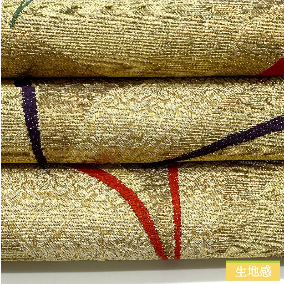 袋帯 正絹 金色(きんいろ) 抽象模様 帯丈462cm Sランク 六通 フォーマル 金系 1123011522421