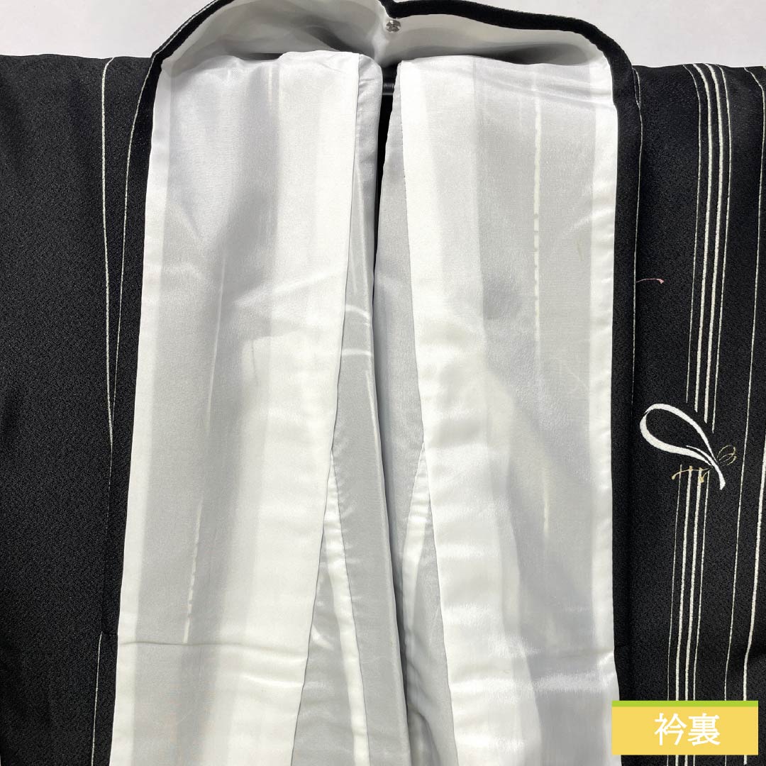 Komon (small pattern) kimono, polyester, length 166cm, sleeve length 66cm, lined, abstract pattern, washable, S rank, black, 1115005942510