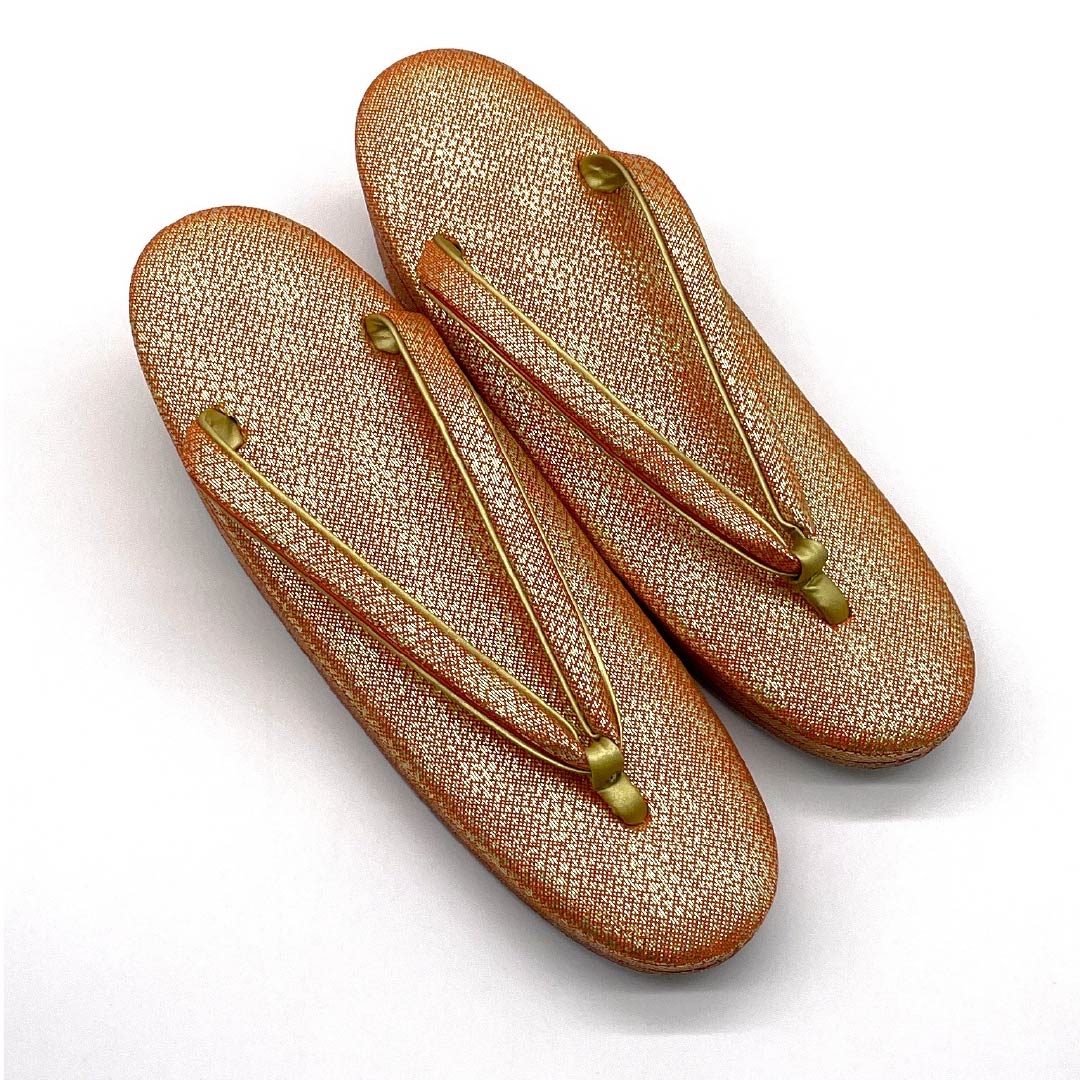 (新古品)草履バッグセット フォーマル Aランク 鉛丹色(えんたんいろ) 2way 佐賀錦 Mサイズ 橙系 1133000253326