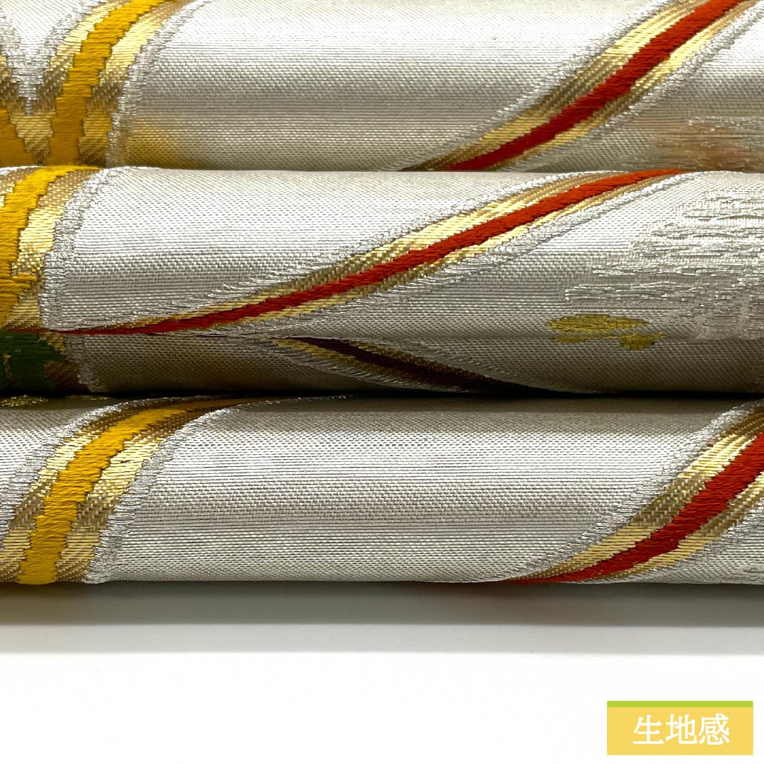 袋帯 正絹 振袖用 留袖用 七宝 帯丈428cm Sランク 六通 フォーマル 銀系 1123013562322