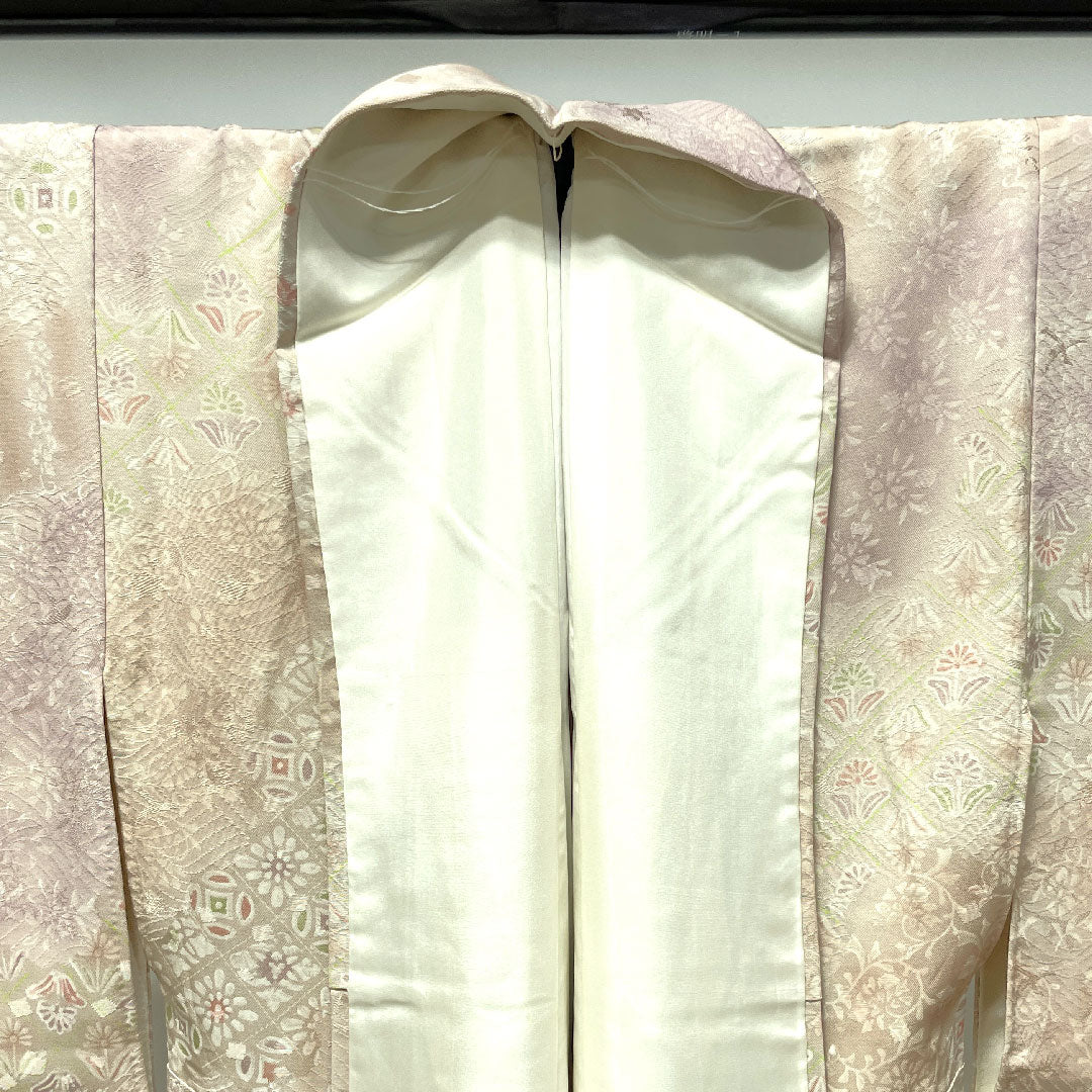 小紋 身丈157cm 裄丈61.5cm 袷 薄桜色 抽象模様 正絹 Sランク ピンク系 1115002952313