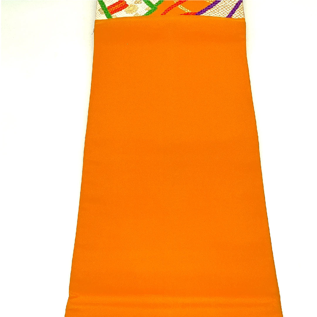 袋帯 扇 振袖用 唐花模様 帯丈428cm 正絹 Sランク 六通 フォーマル 朱系 1123003432316