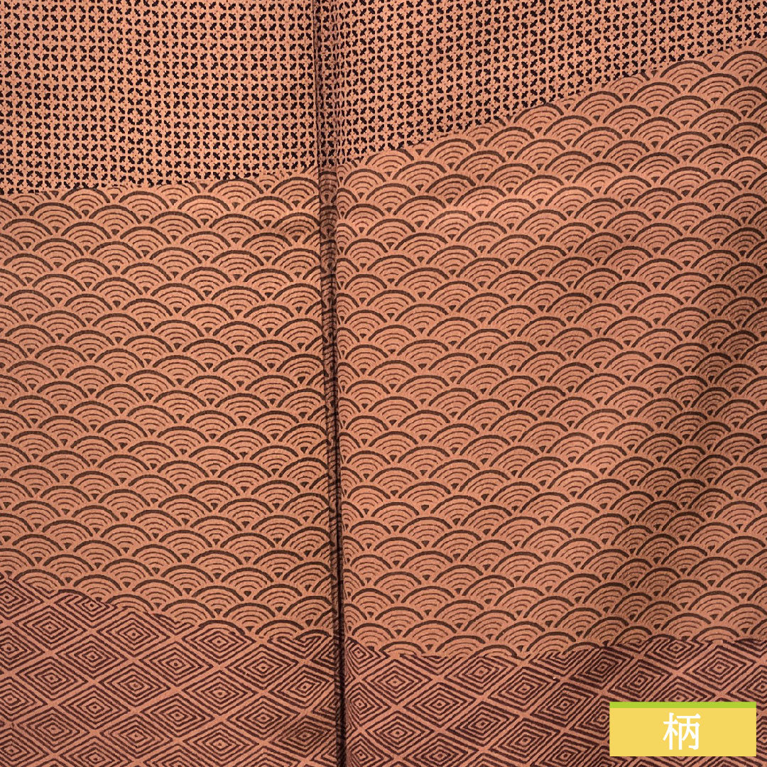 訪問着 正絹 袷 身丈155.5cm 裄丈63.5cm 積紅色(せきこういろ) 型染 割付文様 重ね衿付き Sランク 紫系 1112004792320