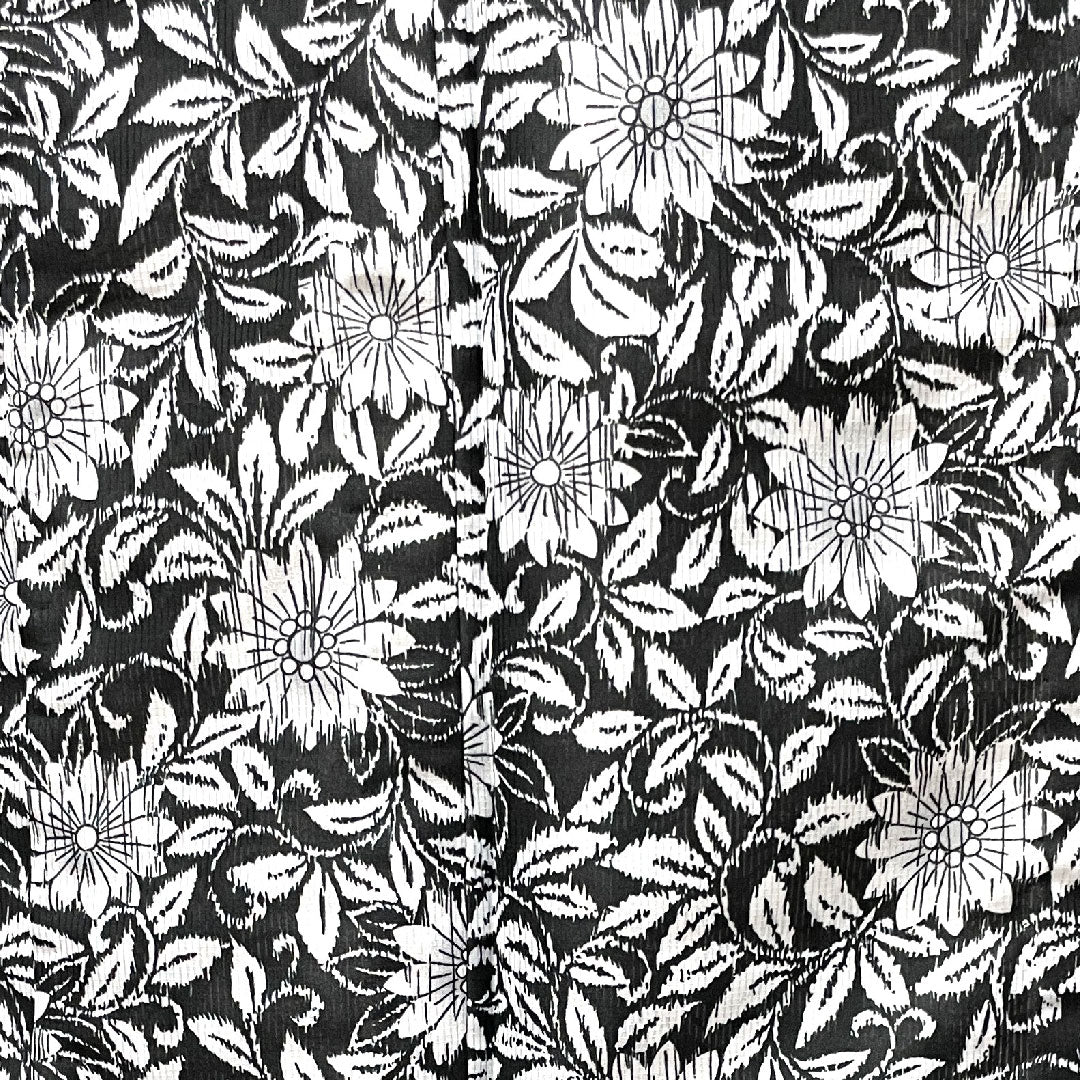 夏物 ポリエステル 小紋 身丈167cm 裄丈68cm 竪絽(たてろ) ガーベラ 洗える着物 絽 Sランク 黒系 1132001762510