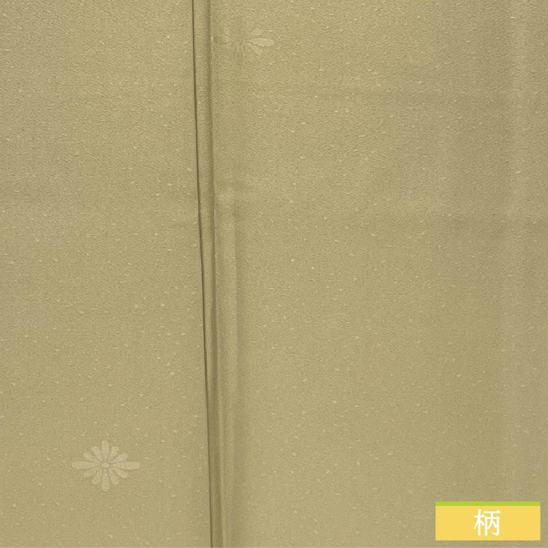 色無地 正絹 Aランク 身丈162cm 裄丈64cm 枯野色(かれのいろ) 綸子 菊 袷 ベージュ系 1114002253425