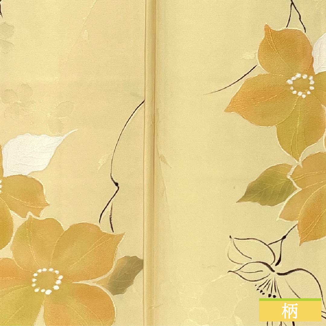 小紋 正絹 身丈160.5cm 裄丈64.5cm 袷 麴色(こうじいろ) 地紋起こし 洋花 Aランク クリーム系 1115006153415