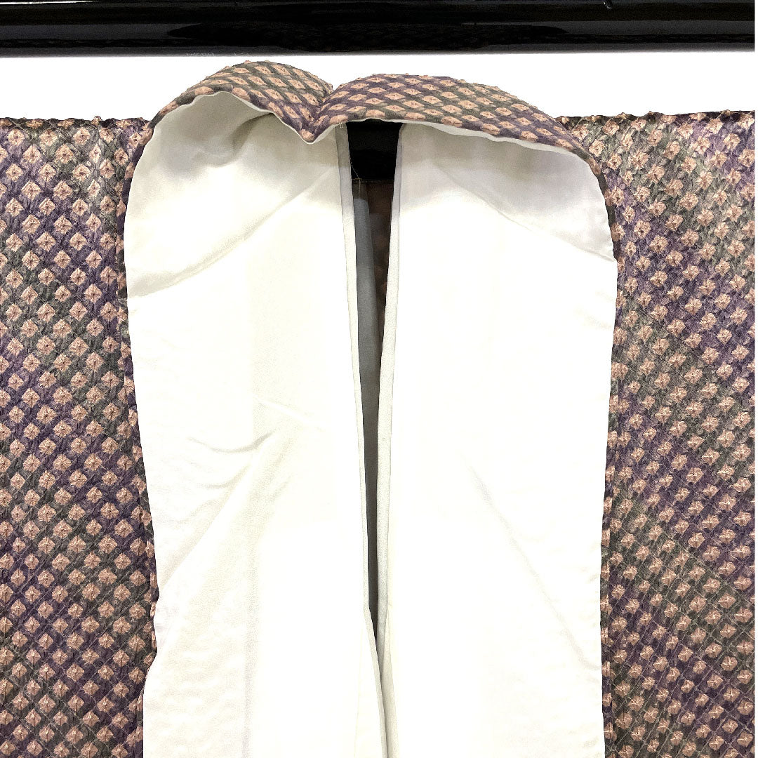 小紋 身丈154cm 裄丈63cm 袷 総絞り 正絹 Sランク 紫系 1115001802220