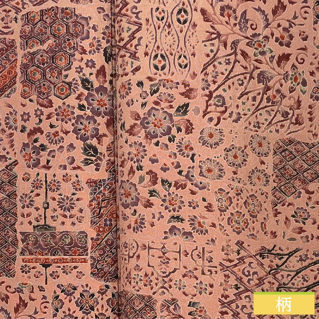 小紋 正絹 Sランク 身丈153.5cm 裄丈63.5cm 袷 緋褪色(ひさめいろ) 更紗 朱系 1115007532216