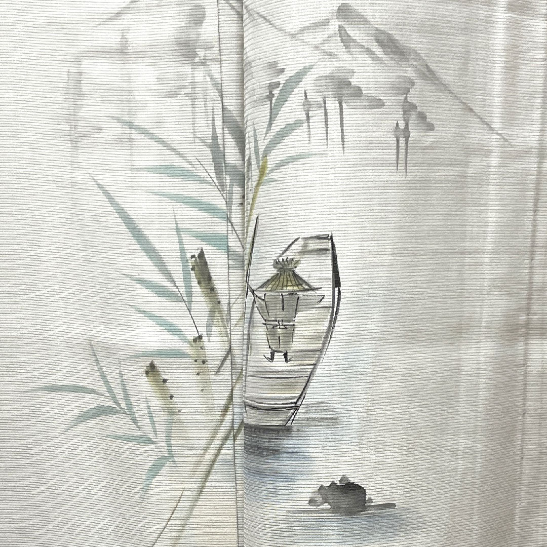 夏物 正絹 訪問着 身丈164.5cm 裄丈65.5cm 卯の花色(うのはないろ) 風景模様 しつけ糸付き 未使用品 絽 Sランク グレー系 1132001562422