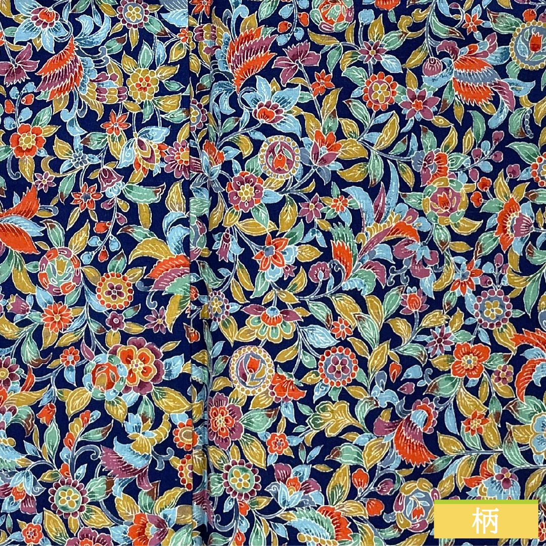 小紋 正絹 Sランク 身丈159cm 裄丈63cm 袷 紺色(こんいろ) 紬地 更紗 しつけ糸付き 紺系 1115007542318