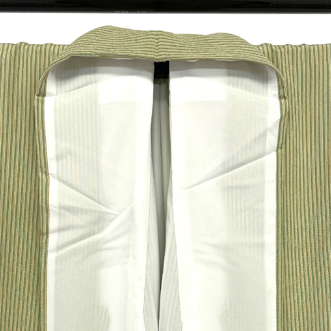 小紋 身丈160.5cm 裄丈64cm 袷 縞模様 ポリ Sランク 緑系 1115000612319