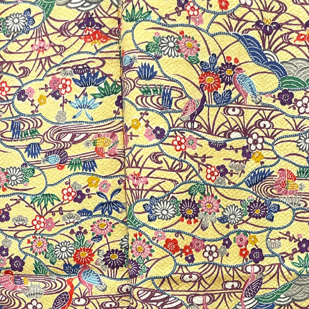 小紋 身丈161.5cm 裄丈65cm 袷 しつけ糸付き 未使用品 薄柑子色 型染 吉祥文様 正絹 Sランク 黄系 1115003392423