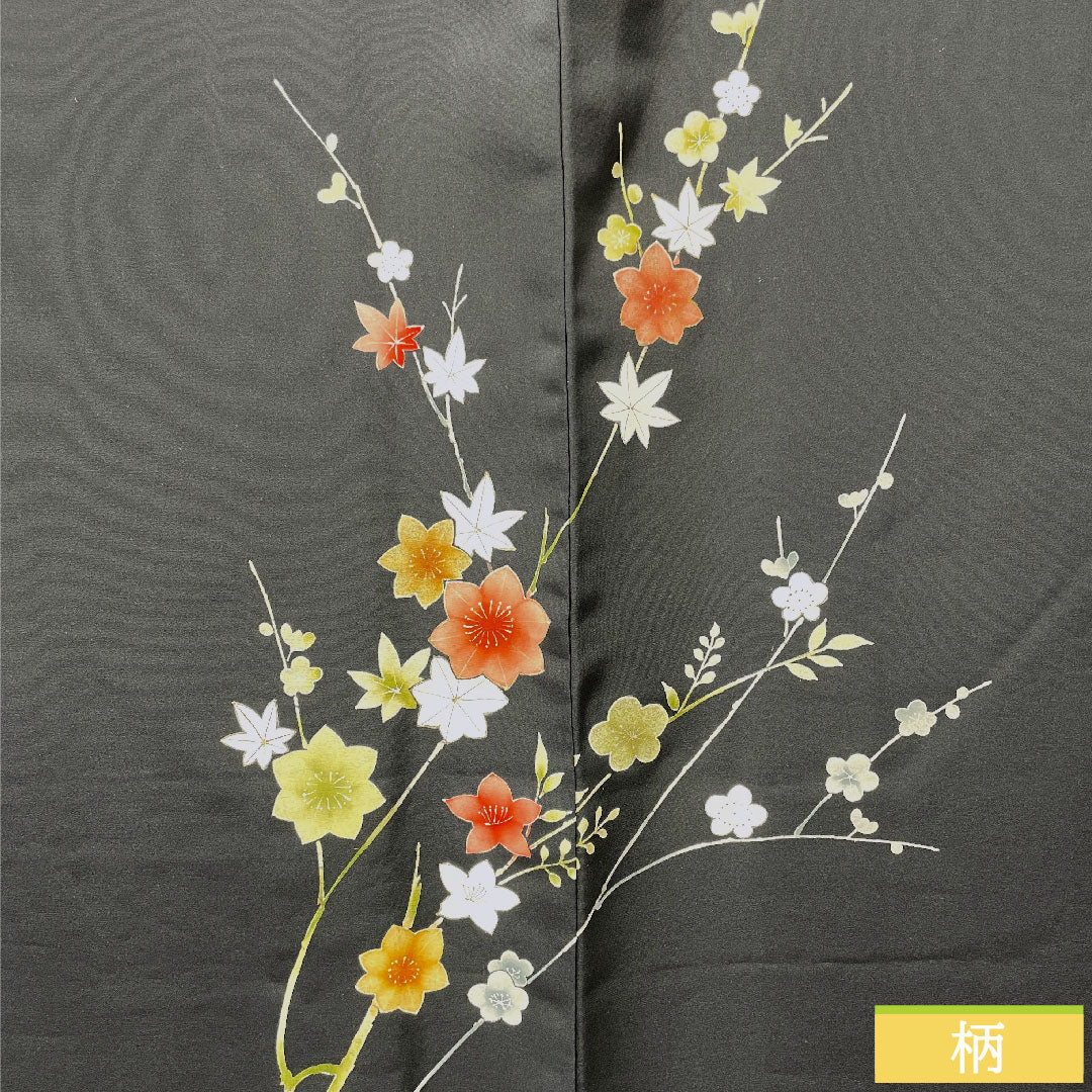 羽織 正絹 身丈78cm 裄丈64cm 黒羽織 京友禅 梅 紅葉 Aランク 袷 黒系 1117000793910