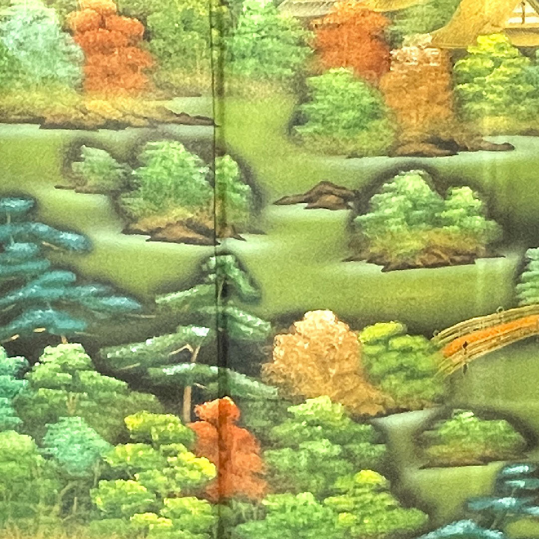 Black formal kimono, length 170.5cm, sleeve length 66cm, lined, no crest, with basting thread, unused, Kyo-Yuzen, Katsura Imperial Villa, landscape pattern, pure silk, S rank, none, black, 1111001092610