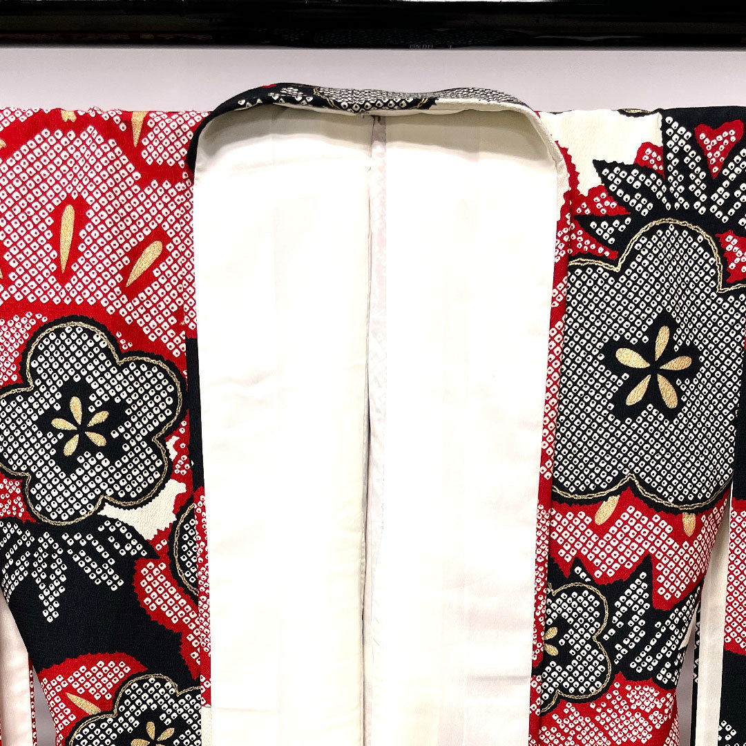 振袖 身丈170.5cm 裄丈67cm 袷 モノトーン 洗える着物 松竹梅 ポリ Sランク 黒系 1113001322610