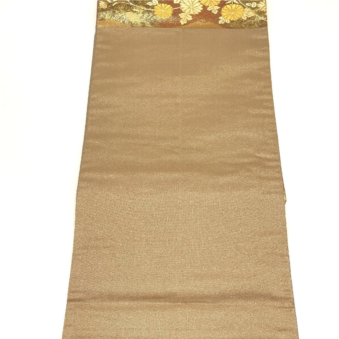 Fukuro Obi (traditional Japanese kimono sash), classic pattern, floral motif, obi length 430cm, pure silk, A rank, six-pass, formal, gold, 1123002723321