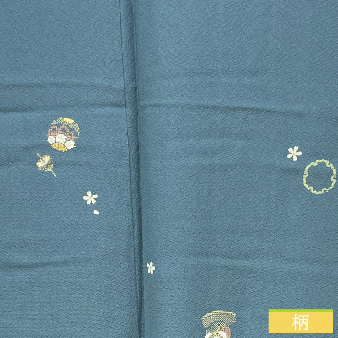 Komon, pure silk, length 150.5cm, sleeve length 62.5cm, lined, rust color, snowflake, rabbit, B rank, blue, 1115004214117