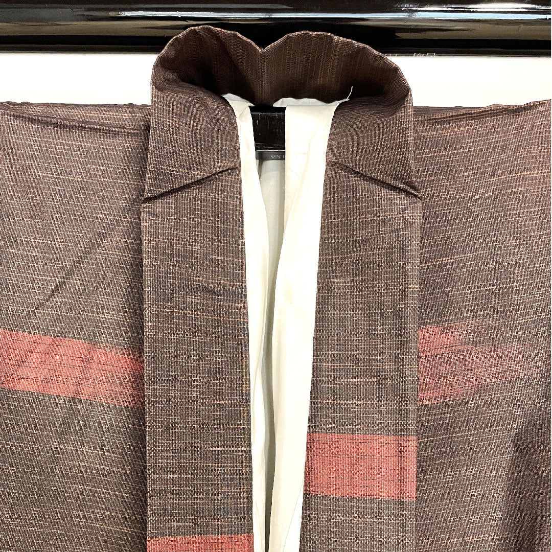 大島紬 身丈159.5cm 裄丈60.5cm 黒鳶色 横縞 縞大島 正絹 Bランク 袷 茶系 1116001714314