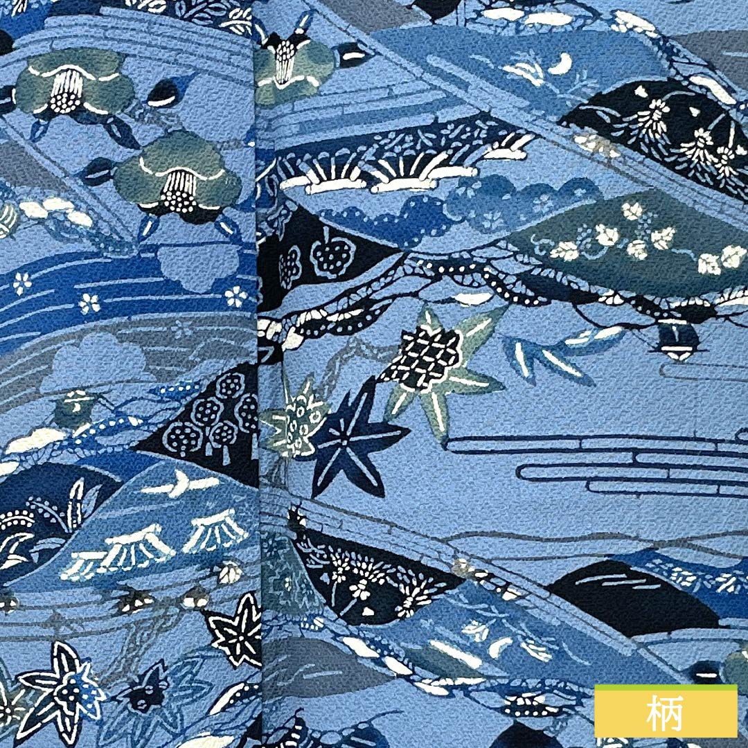 小紋 正絹 身丈154cm 裄丈64.5cm 単衣 空色(そらいろ) 型染 藍型調 吉祥文様 Bランク 青系 1115005614217