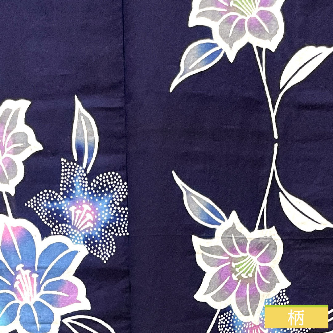 浴衣 木綿 身丈153.5cm 裄丈67.5cm Sランク 単衣 紺系 濃紺色(のうこんいろ) 山茶花 1118004802218