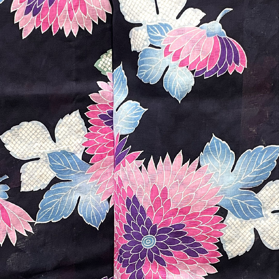 浴衣 濃紺色 菊 木綿 Sランク 単衣 身丈165.5cm 裄丈66.5cm 紺系 1118003212518