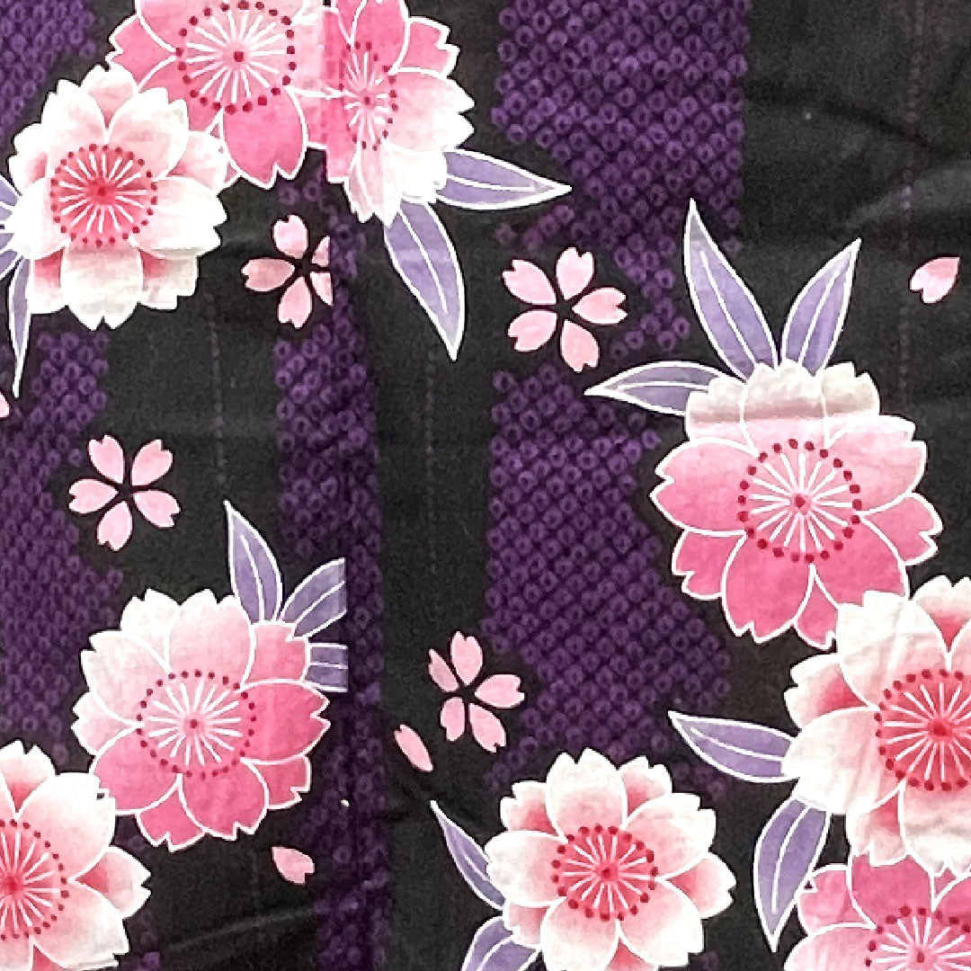 浴衣 モノトーン 桜 木綿 Sランク 単衣 身丈160cm 裄丈62.5cm 紫系 1118001442420