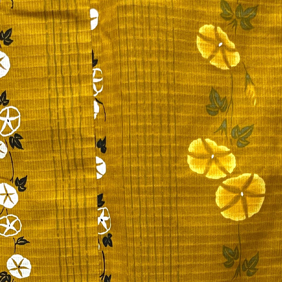 浴衣 金黄色 朝顔 木綿 Sランク 単衣 身丈163.5cm 裄丈65.5cm 茶系 1118004042414