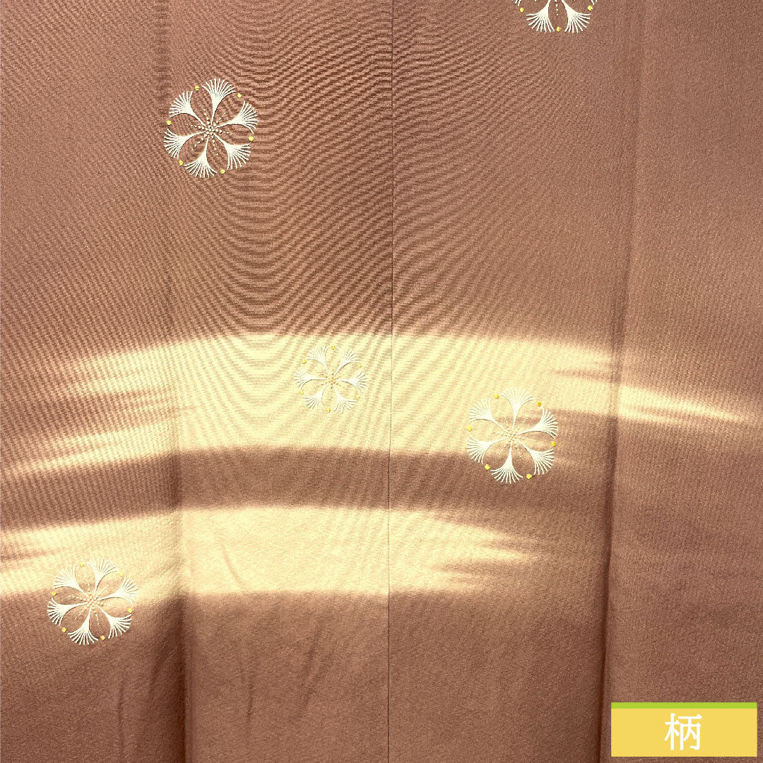 道中着 正絹 身丈84cm 裄丈62.5cm 檜皮色 刺繡 抽象模様 Aランク 袷 茶系 1117000773914