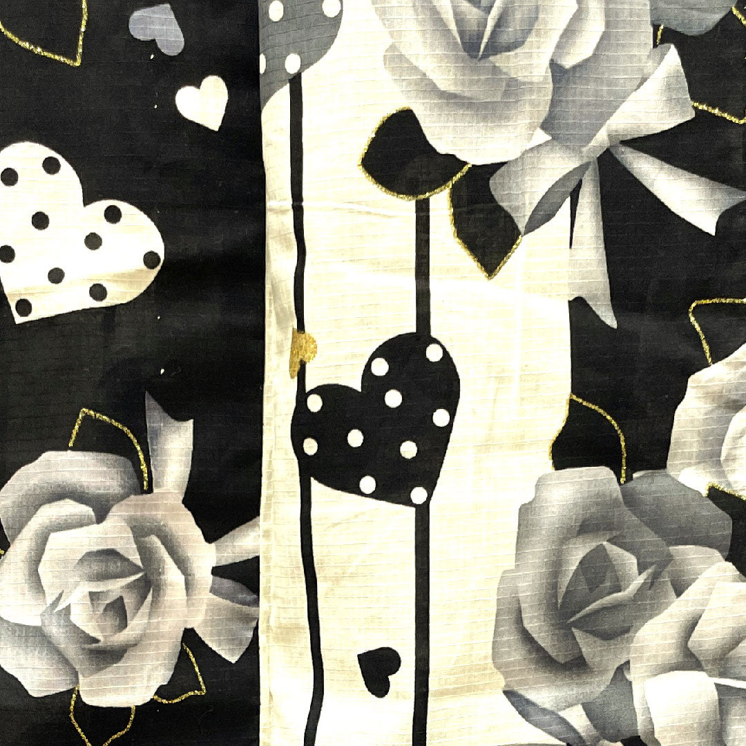 浴衣 しつけ糸付き 未使用品 モノトーン 薔薇 ハート 木綿 Sランク 単衣 身丈165.5cm 裄丈66cm グラデーション系 1118002902599