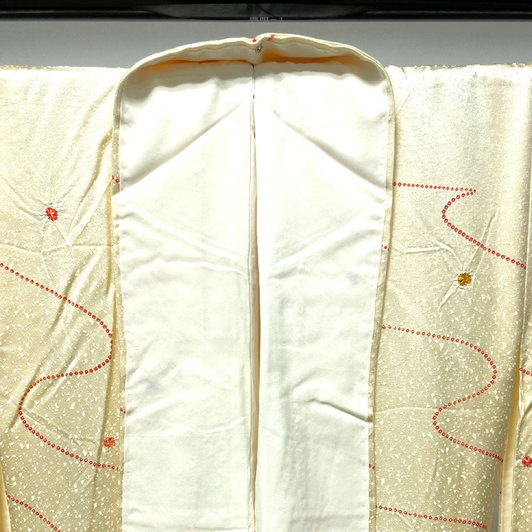 小紋 身丈162cm 裄丈60.5cm 袷 練色 絞り 抽象模様 正絹 Aランク クリーム系 1115003063415