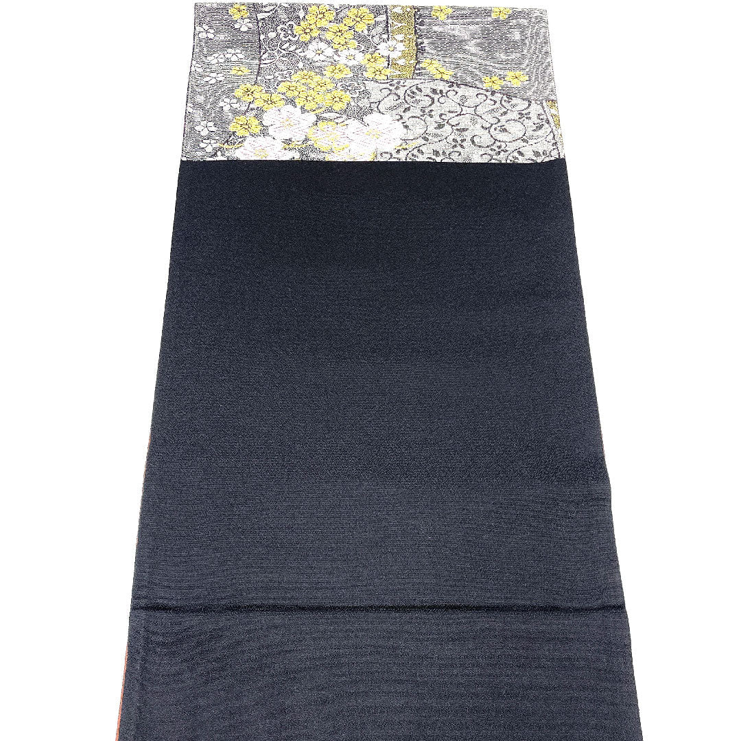 (未仕立)袋帯 花柄 振袖用 桜 帯丈455cm 正絹 NEWランク 六通 セミフォーマル 黒系 1123002501410