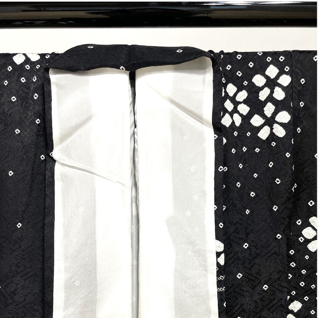 訪問着 袷 身丈159.5cm 裄丈62cm 絞り 花模様 正絹 Aランク 黒系 1112001693310