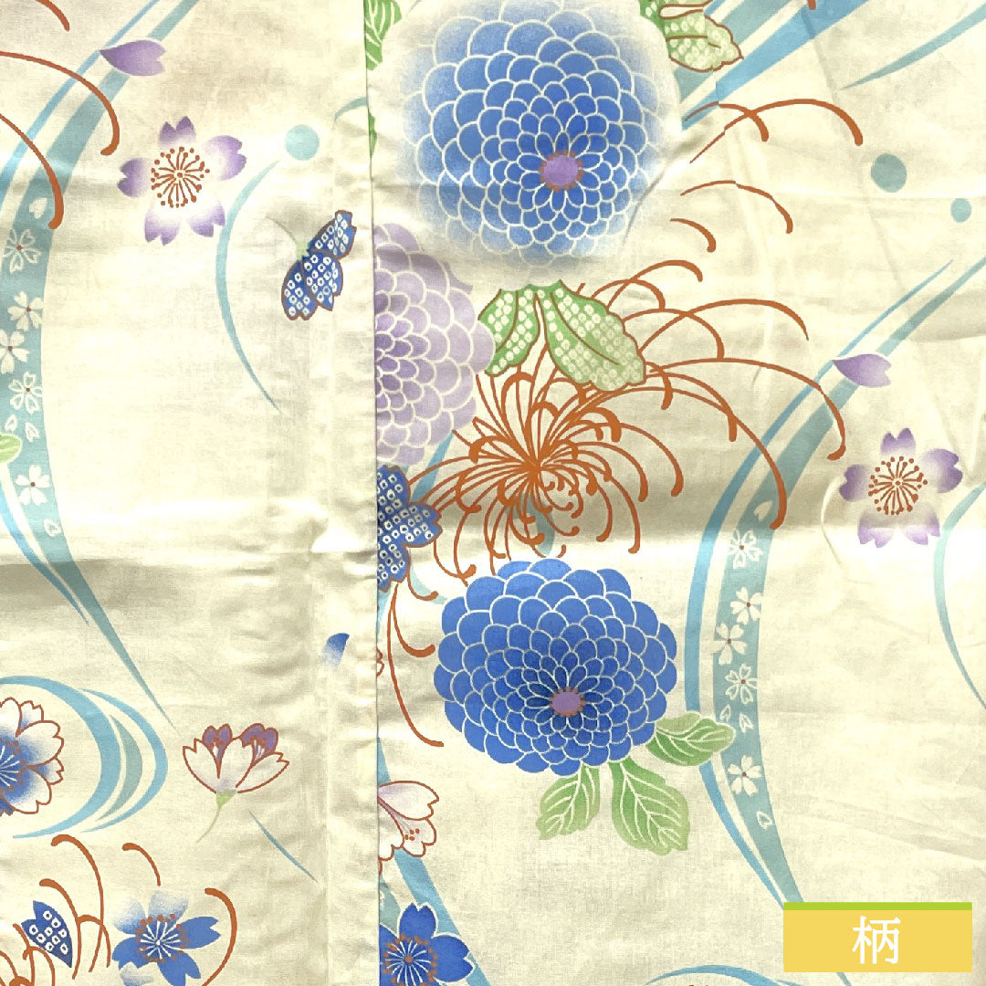 Yukata Cotton Length 164cm Sleeve length 66cm S rank Single layer White Cherry blossom Chrysanthemum 1118004672411