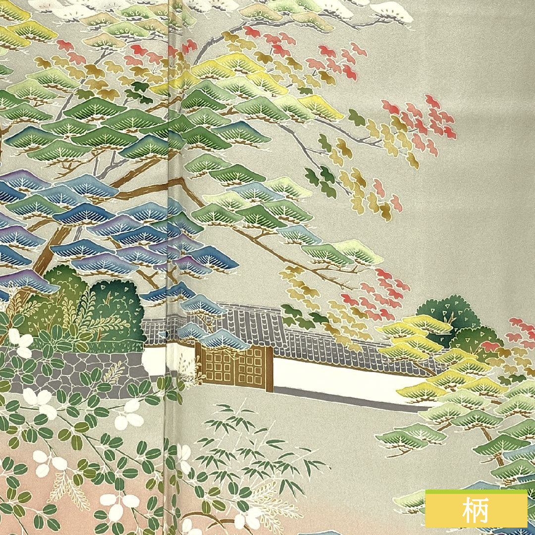 色留袖 正絹 身丈166cm 裄丈68cm 袷 卯の花色(うのはないろ) 京加賀友禅 一つ紋 違い鷹の羽 パールトーン加工 しつけ糸付き 未使用品 Sランク グレー系 1111001662522