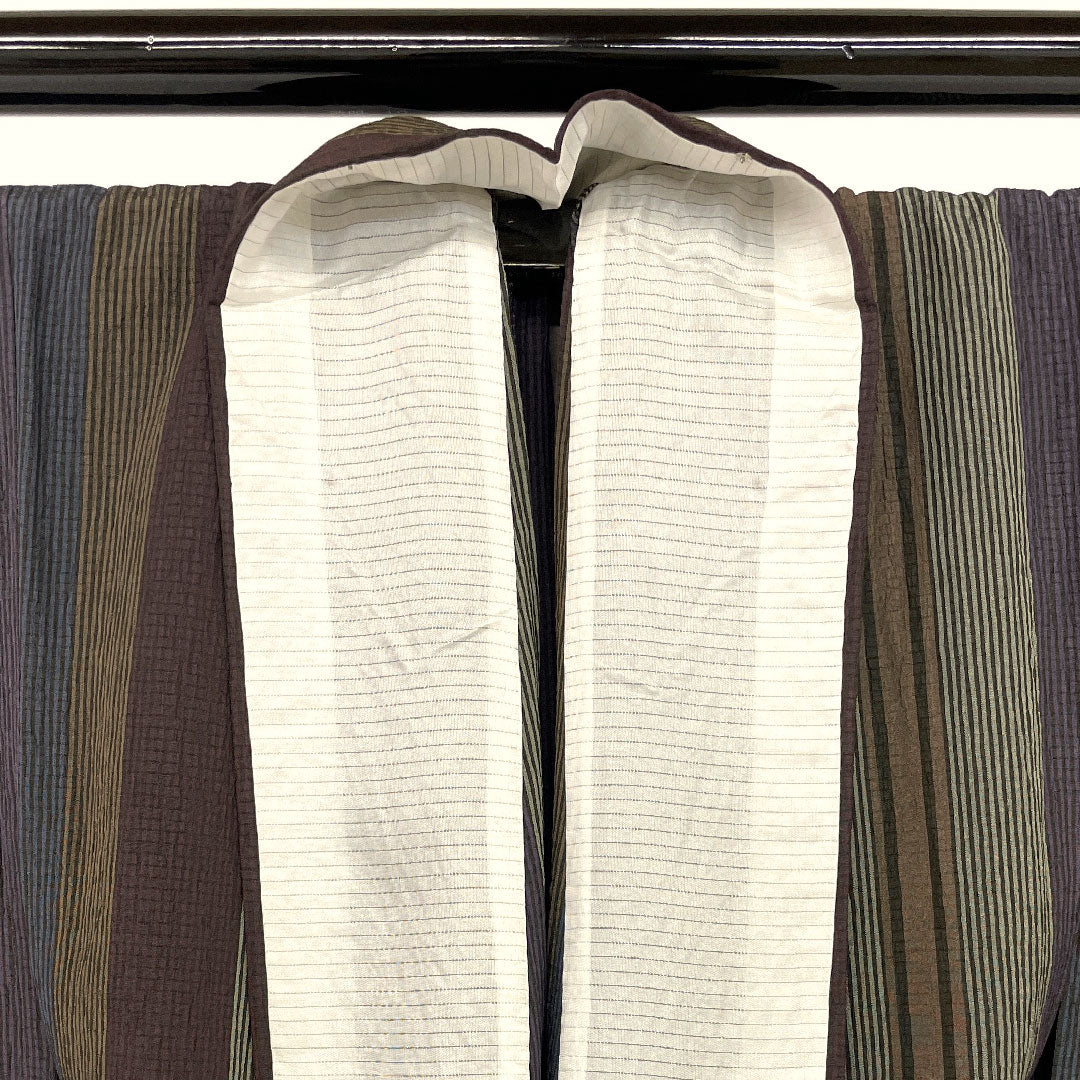 塩沢紬 身丈166cm 裄丈68cm 縞模様 正絹 Sランク 単衣 黒系 1116000622410