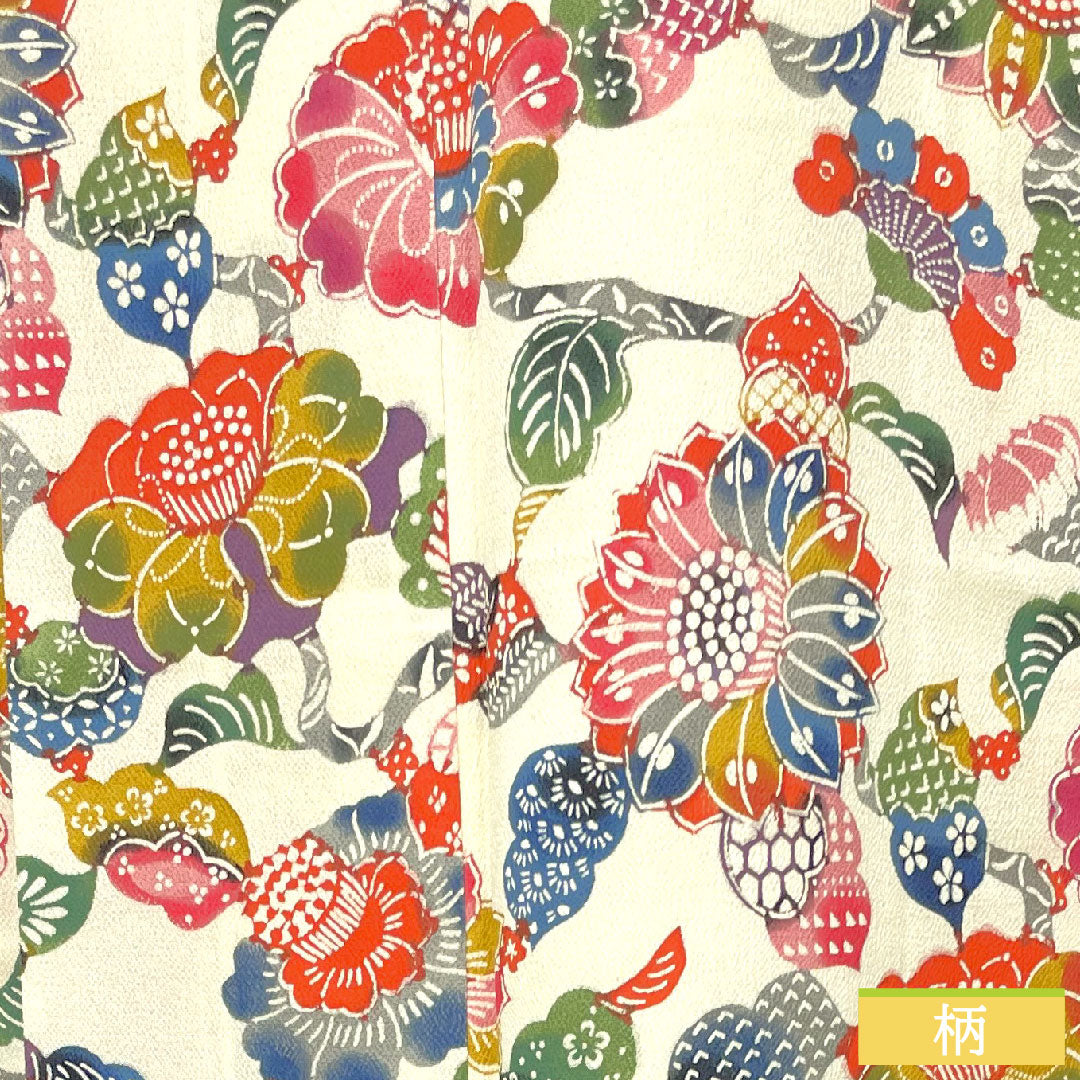 小紋 正絹 身丈158cm 裄丈62cm 袷 乳白色(にゅうはくしょく) 京紅型 草花模様 Aランク クリーム系 1115004293315
