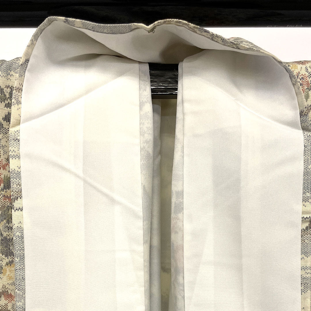 紬 身丈160cm 裄丈63cm あかね大島 風景画 正絹 Aランク 袷 クリーム系 1116000393315