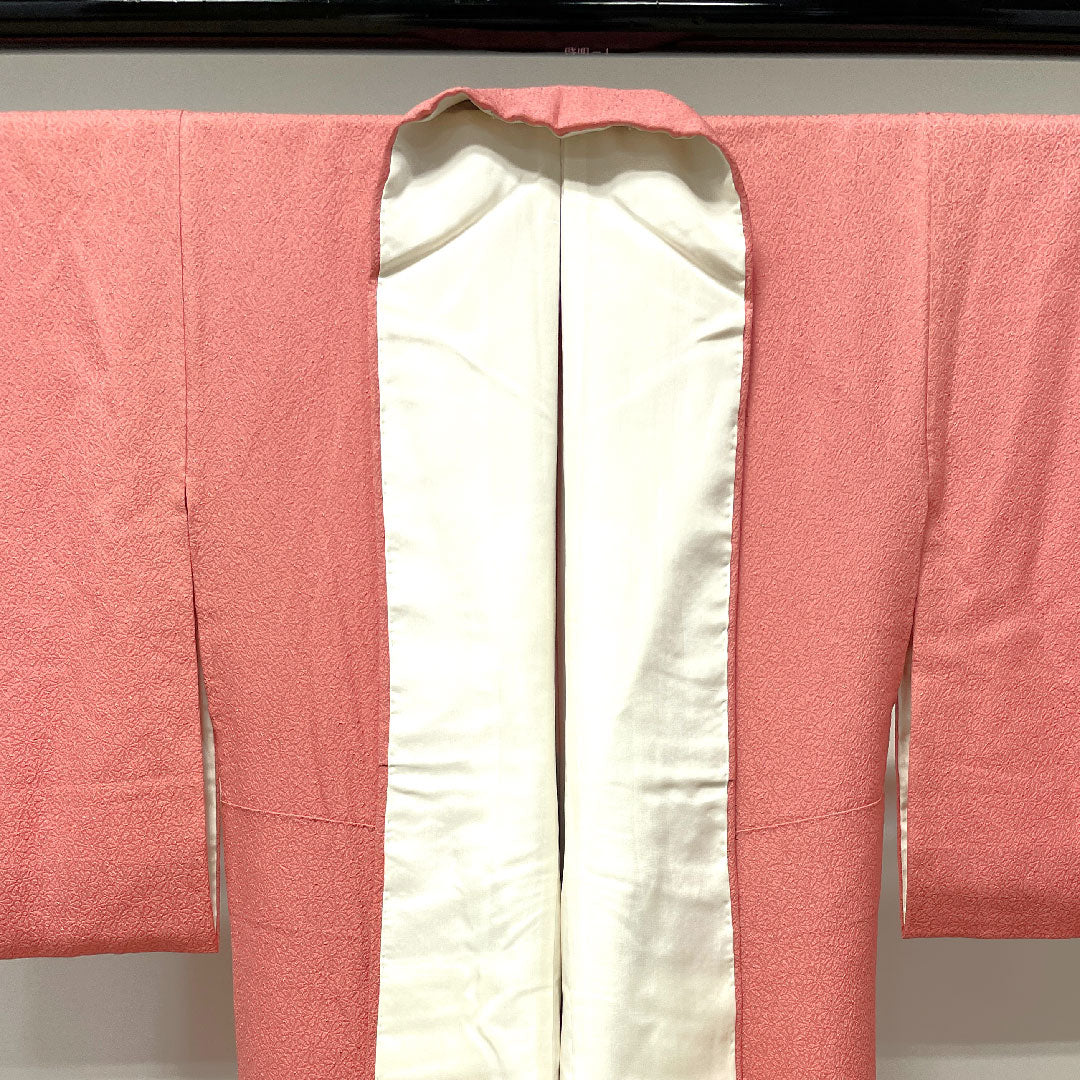 色無地 長春色 菊 八重片喰 身丈153.5cm 裄丈61cm 袷 正絹 Aランク ピンク系 1114000593213