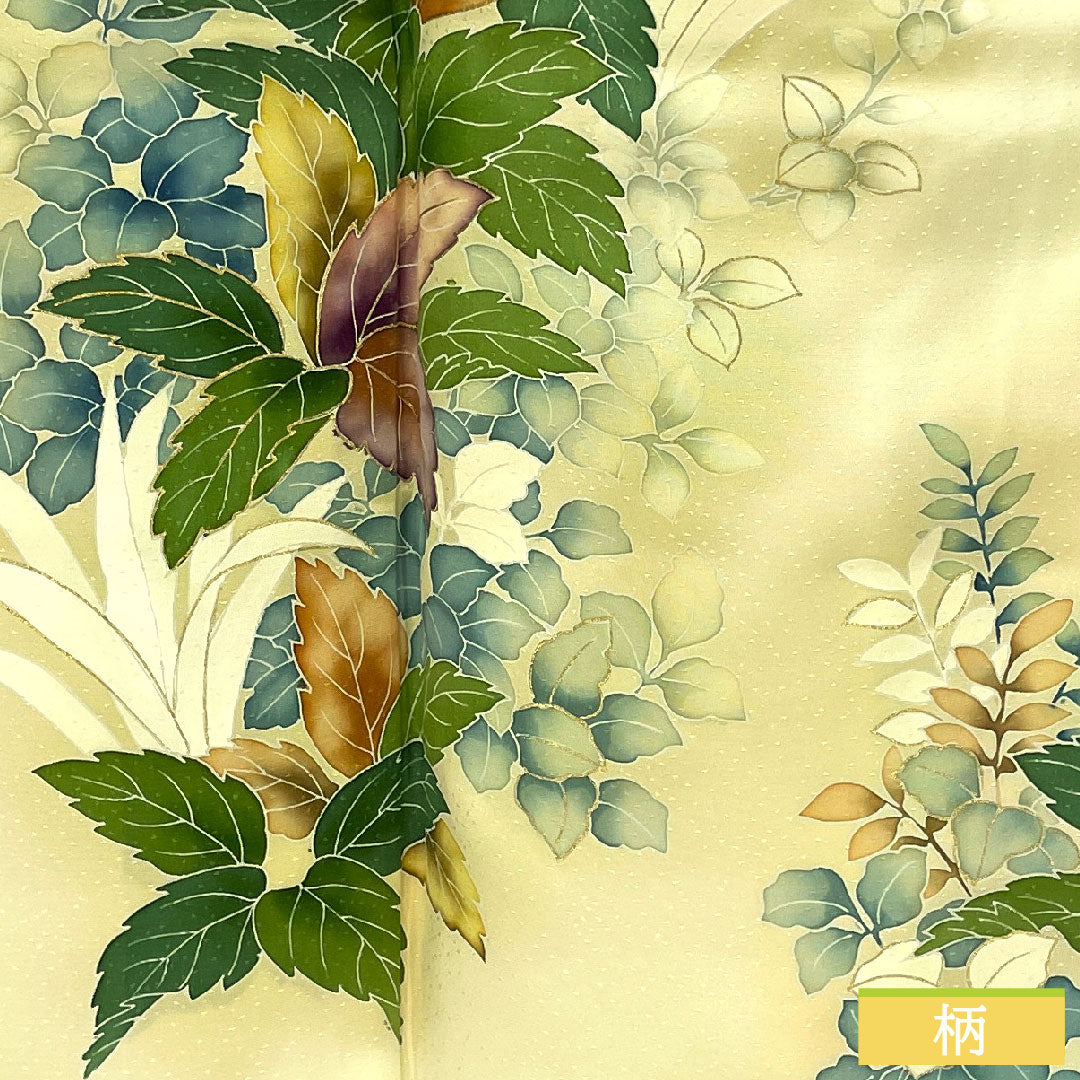 訪問着 正絹 袷 身丈156.5cm 裄丈63cm 淡黄色(たんこうしょく) 京友禅 草花模様 Aランク 黄系 1112005393323