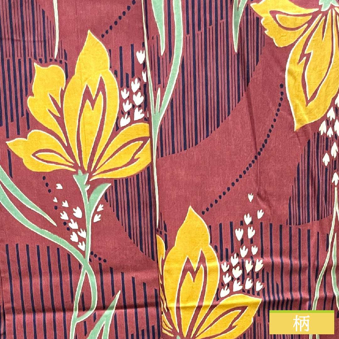 浴衣 木綿 身丈163cm 裄丈66cm Bランク 単衣 赤系 葡萄酒色(ぶどうしゅいろ) 抽象花 1118004774412