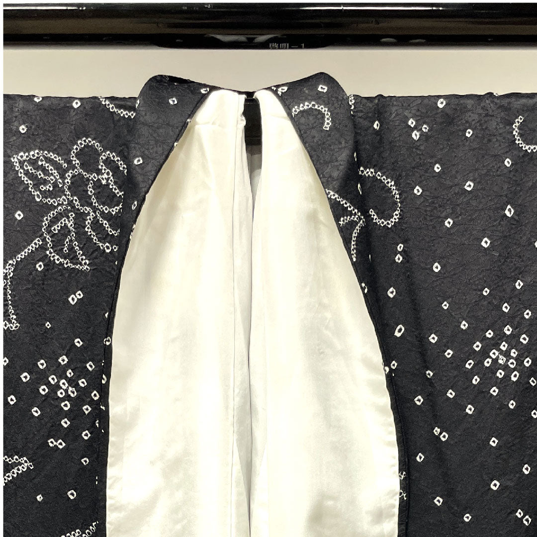 小紋 身丈153cm 裄丈63.5cm 袷 絞り 幾何学模様 正絹 Sランク 黒系 1115002732210