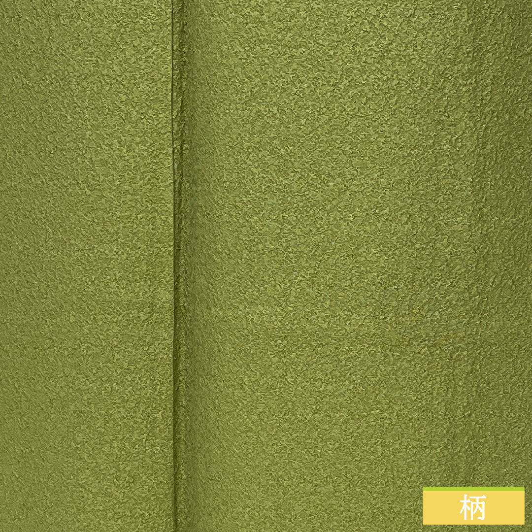 色無地 正絹 身丈157cm 裄丈64cm 柳茶色(やなぎちゃいろ) 一つ紋 蔦 袷 Sランク 緑系 1114001592319