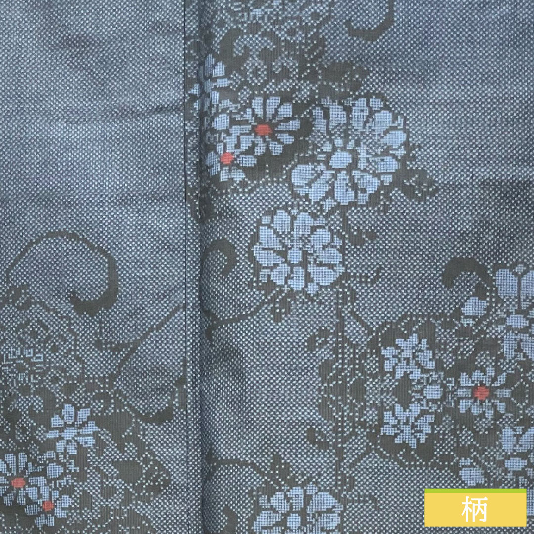 紬 正絹 身丈162.5cm 裄丈64cm 花模様 Aランク 袷 紺系 1116003303418