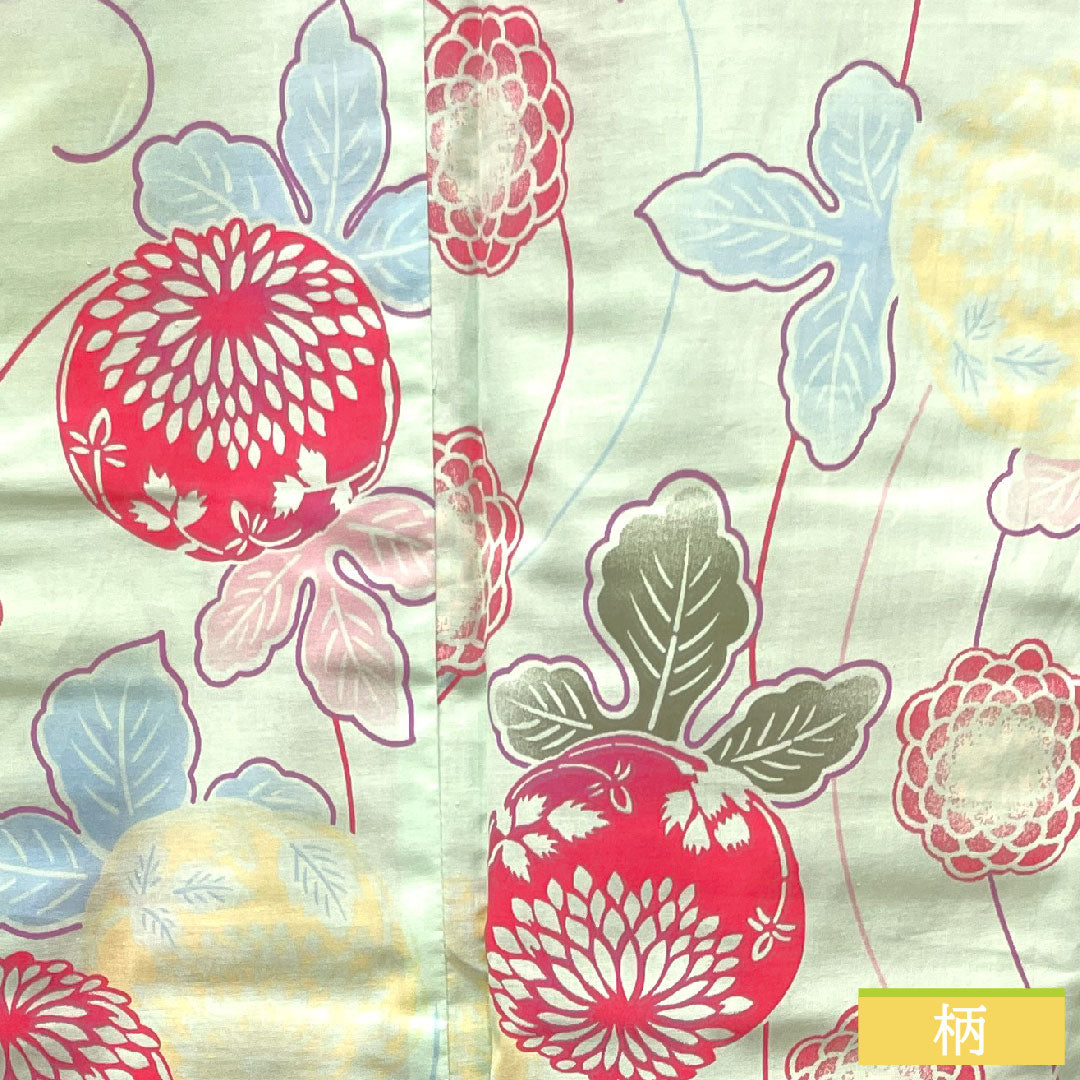 Yukata Cotton Length 167.5cm Sleeve length 66.5cm S rank Single layer Greenish white-green Abstract flower 1118004632519